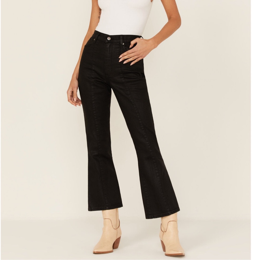 Wrangler X Fender WRock Coated Black Denim Cropped Flare Jeans SZ 28/28